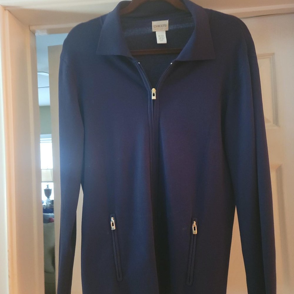 Chico's Navy knit Jacket with Zipper Front--Size 1(X)--$45